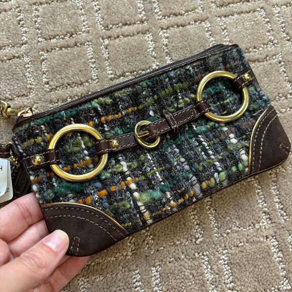 Coach Alpaca Wool Tweed Silk Wristlet Clutch Wallet Brown Suede Trim Y2K NWT - Picture 2 of 9